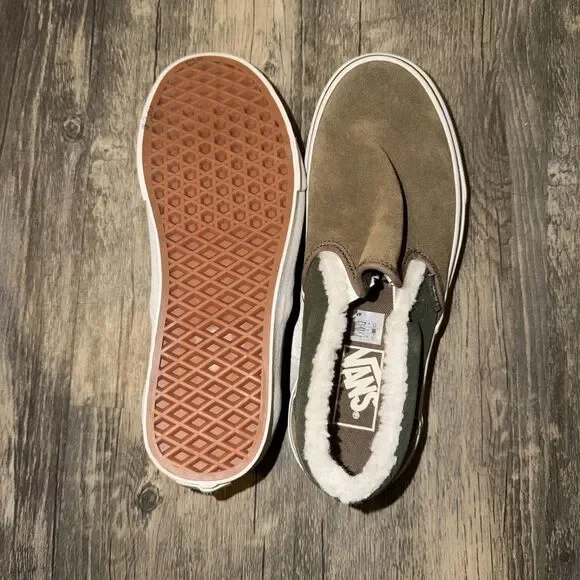 Vans Classic Slip-On Brown Suede Faux Fur Skate Shoes Women’s 8 Mens 6.5 - Picture 3 of 6